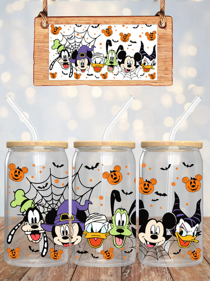 Spooky Disney Glass Can with Lid & Straw