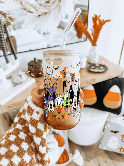 Spooky Disney Glass Can with Lid & Straw