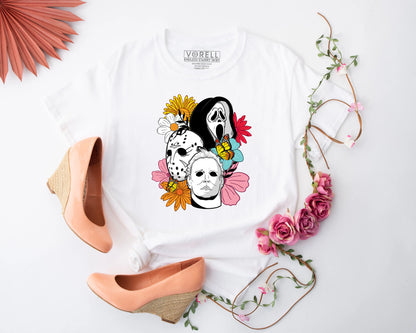 Horror Characters Floral Crewneck T-Shirt