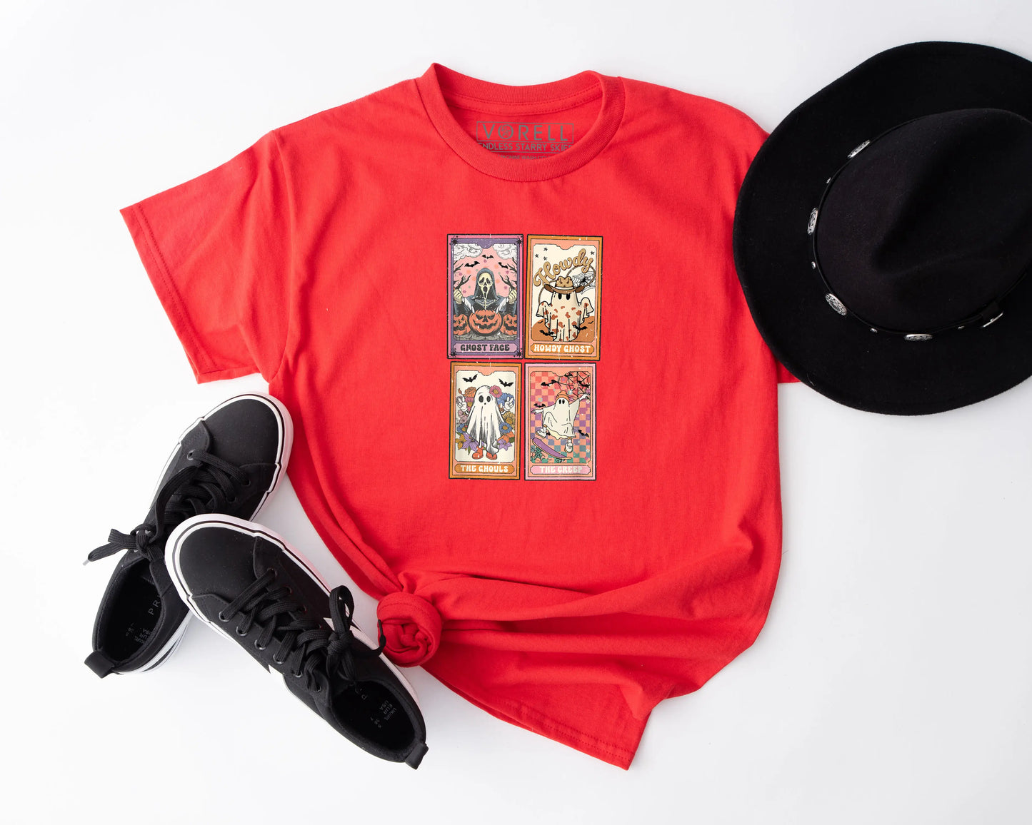 Retro Halloween Ghost Tarot Cards Crewneck T-Shirt