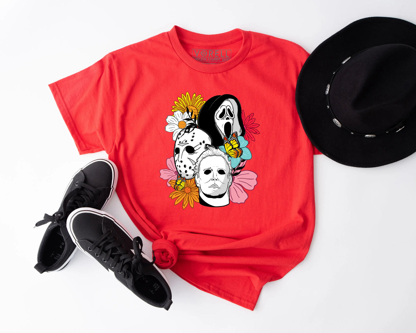 Horror Characters Floral Crewneck T-Shirt