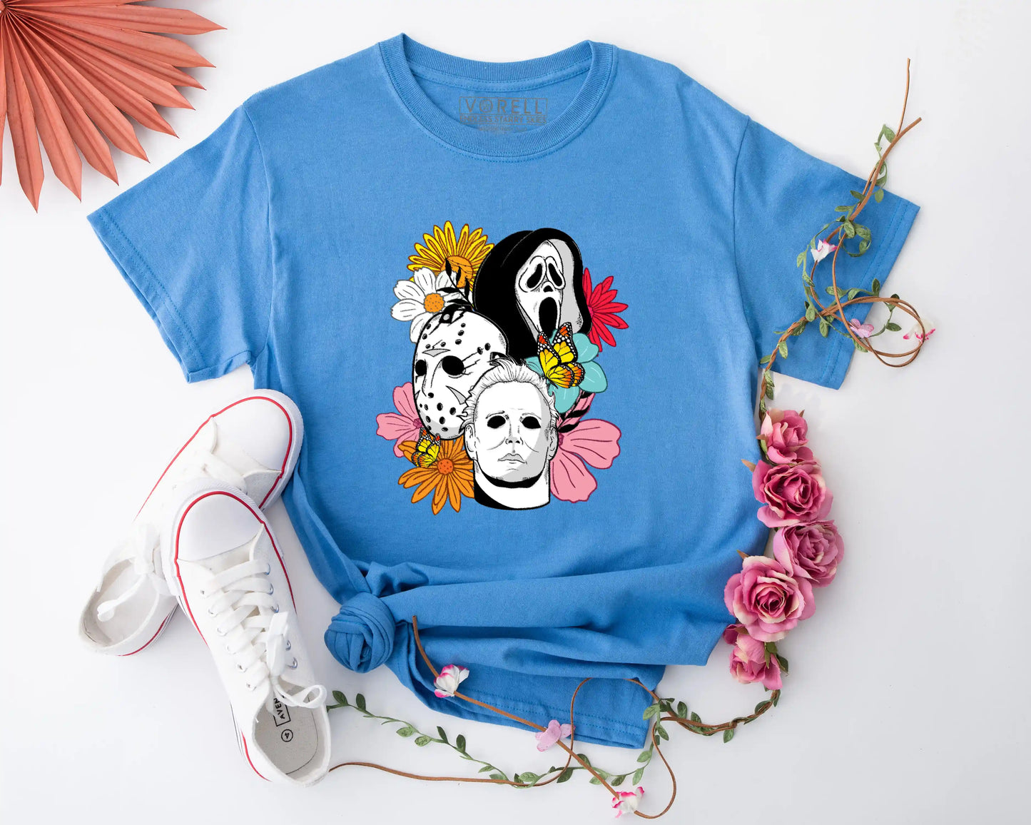 Horror Characters Floral Crewneck T-Shirt