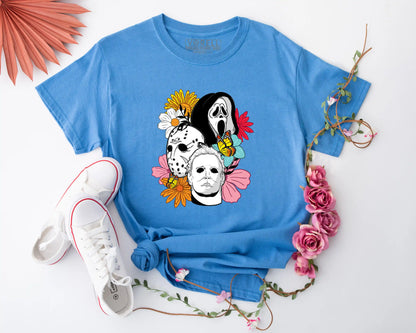 Horror Characters Floral Crewneck T-Shirt