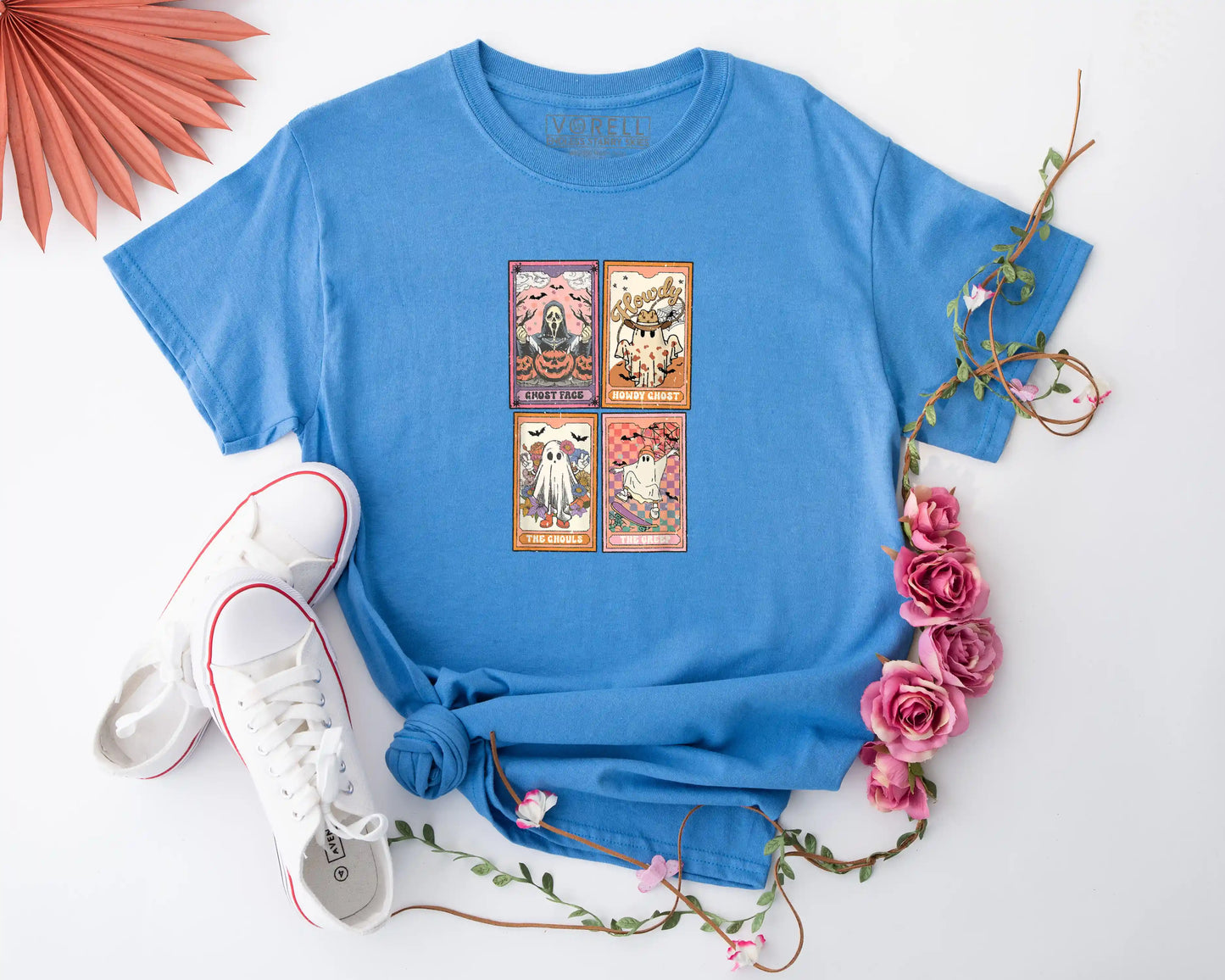 Retro Halloween Ghost Tarot Cards Crewneck T-Shirt