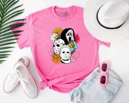 Horror Characters Floral Crewneck T-Shirt